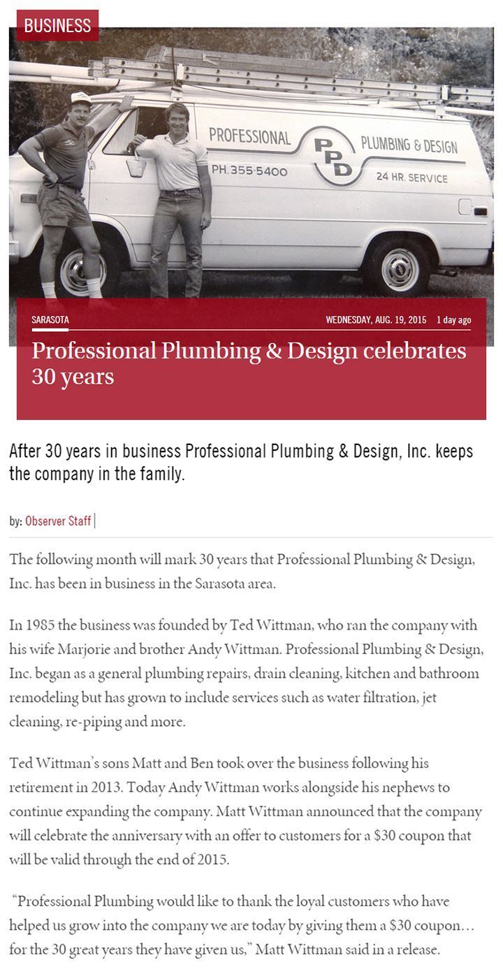 YourObserver-30th-Anniversary-Coverage Plumbing Blog - Professional Plumbing & Design Inc.| Sarasota, FL &lrm; - Plumbing Blog - Page 3 - Results from #40